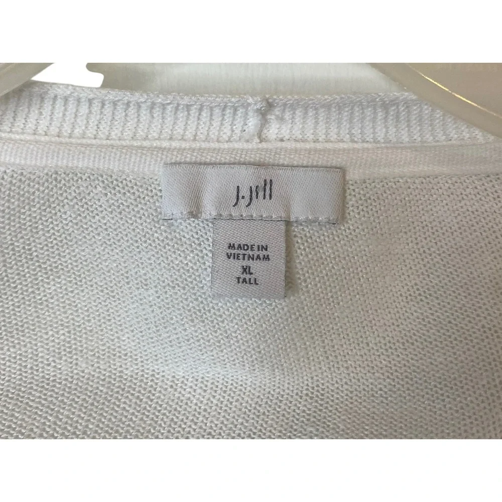 J. Jill White Linen Blend Single Button Cardigan Sweater XL Tall 3/4 Sleeve - Picture 3 of 5